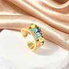 Brass Micro Pave Cubic Zirconia Enamel Cuff Rings for Women RJEW-L113-019G-05-2