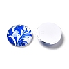Blue and White Floral Printed Glass Cabochons X-GGLA-A002-18mm-XX-3