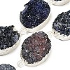 Silver Plated Dyed Oval Natural Drusy Quartz Crystal Beads Strands G-F144-03-S-1