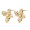 Brass Micro Pave Cubic Zirconia Stud Earring Findings with Loops CU-CBA1682-05G-1