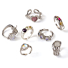 7Pcs 7 Style Rhinestone Heart & Star & Half Round Open Cuff Rings Set with Cat Eye Beaded RJEW-TA0001-03-2