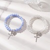 2Pcs Natural Dyed Blue Lace Agate & White Jade Beads Double strand Stretch Bracelets BJEW-JB13065-5