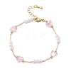 Brass & Glass Link Chain Bracelets for Women BJEW-F517-02G-02-4