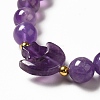 Natural Amethyst Moon and Star Beaded Stretch Bracelet for Women G-G997-C03-3