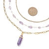 Natural Amethyst Double Terminated Pointed Bullet Pendant 304 Stainless Steel & Brass Chain 3 Layer Necklaces for Women NJEW-JN05477-01-3