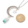 Natural Green White Jade Bullet with Alloy Moon and Star Pendant Necklace NJEW-JN03912-05-7