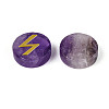 Brass Elder Futhark Alphabet Engraved Symbol Flat Round Natural Amethyst Rune Stones G-I373-01M-2