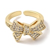 Bowknot Brass Micro Pave Clear Cubic Zirconia Open Cuff Rings for Women LS-RJEW-C098-13G-2