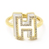 Mixed Color Enamel Initial Letter Adjustable Ring with Clear Cubic Zirconia RJEW-P045-01G-H-2