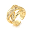 Brass Micro Pave Clear Cubic Zirconia Open Cuff Rings for Women RJEW-A048-25G-1