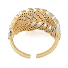 Leaf Brass Micro Pave Clear Cubic Zirconia Open Cuff Ring for Women RJEW-Q819-01G-3