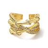 Brass Cubic Zirconia Bamboo Open Cuff Ring RJEW-Z019-01G-2