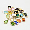 Oval Faceted Golden Tone Brass Glass Charms X-GLAA-O015-G-1