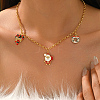 Brass Micro Pave Cubic Zirconia with Enamel Christmas Wreath Santa Claus Candy Cane Pendant Bib Necklaces for Women IP8864-1