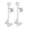 Brass Micro Pave Clear Cubic Zirconia Double Butterfly European Dangle Charms KK-H257-04P-1
