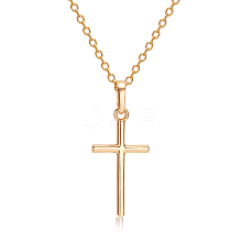 Real 18K Gold Plated Cross Brass Cubic Zirconia Pendant Necklaces NJEW-EE0001-14A