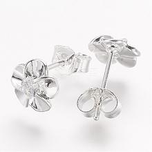 Real Platinum Plated Flower Brass Stud Earrings EJEW-EE0001-230