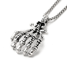 Alloy Skull Hands Pandant Necklace with Box Chains NJEW-K245-005