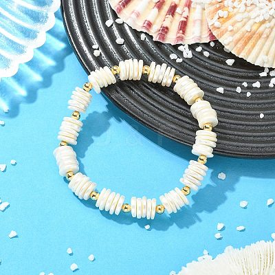 Electroplated Shell Pearl & Brass Beaded Stretch Bracelets for Women BJEW-JB13996-1