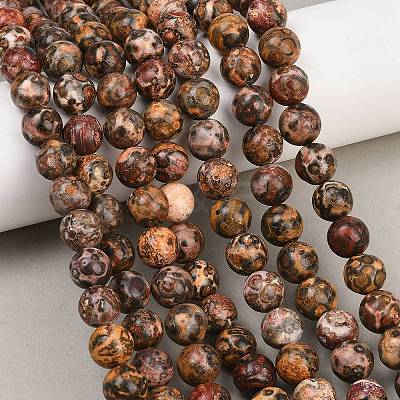 Natural Leopard Skin Jasper Round Bead Strands G-P072-45-10mm-1