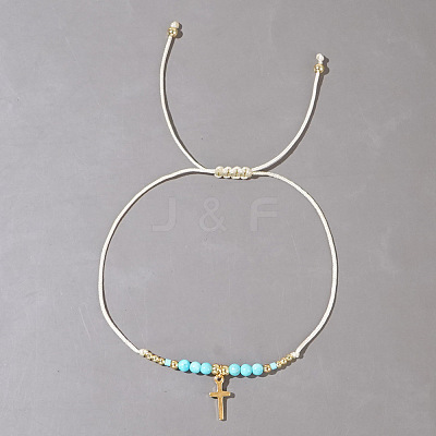 Natural Aquamarine Braided Bead Bracelets KA2676-5-1