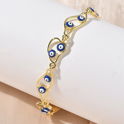 Brass Enamel Flat Round Evil Eye Link Chain Bracelets for Women BJEW-G764-01G-05-1