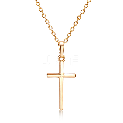 Real Gold Plated Cross Brass Pendant Necklaces NJEW-EE0001-14A-1