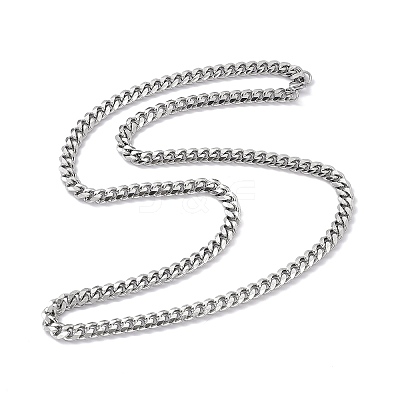 Non-Tarnish 201 Stainless Steel Cuban Link Chain Necklace with 304 Stainless Steel Clasps for Men Women NJEW-M194-01A-P-1