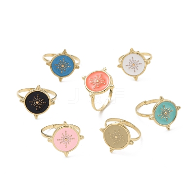 Ion Plating(IP) Enamel Flat Round with Sun Signet Cuff Ring RJEW-G265-07G-1