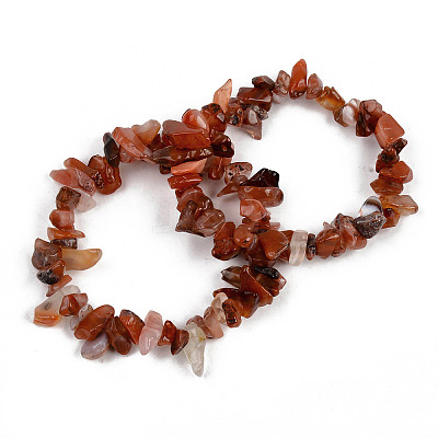 Unisex Chip Natural Carnelian/Red Agate Beaded Stretch Bracelets BJEW-S143-01-1