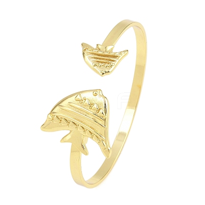 Marine Organism Brass Cuff Bangles for Women BJEW-D368-03O-G-1