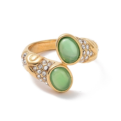Gemstone Oval Open Cuff Ring with Crystal Rhinestone STAS-E168-10B-G-1