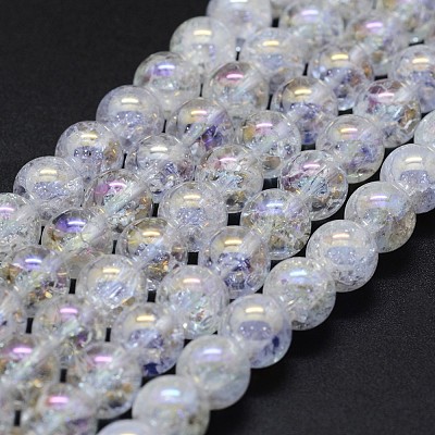 Electroplated Natural Crackle Quartz Crystal Beads Strands G-K285-08-10mm-1
