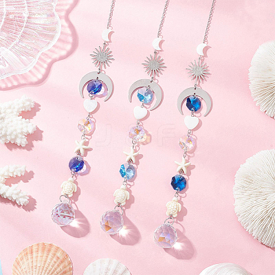 3Pcs Glass Round & Octagonal Beads Hanging Suncatchers HJEW-CN0001-40-1