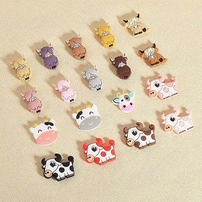 18Pcs 18 Styles Cow/Cattle Food Grade Silicone Focal Beads SIL-CA0002-86-1