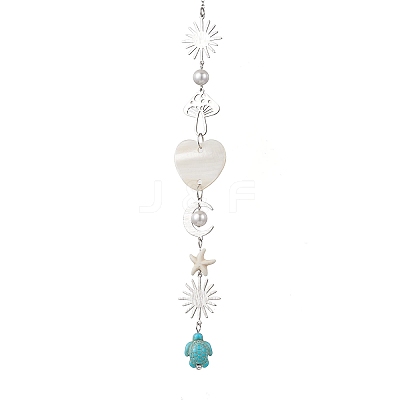 Synthetic Turquoise Starfish Turtle Beads Hanging Suncatchers HJEW-JM03446-1