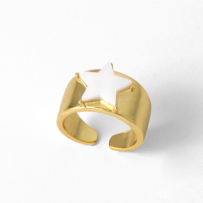 Adjustable Brass with Shell Open Cuff Rings for Women TK1188-4-1