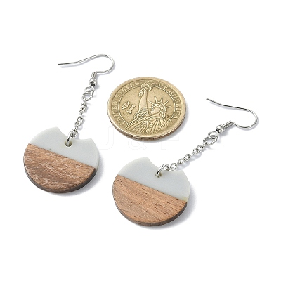 Two Tone Resin & Walnut Wood Flat Round Dangle Earrings EJEW-JE05570-1