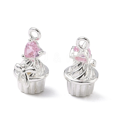 Brass Pave Cubic Zirconia Cupcake with Heart Charms KK-C155-16S-05-1