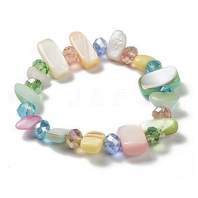Bohemia Style Shell & Glass Beads Stretch Bracelets for Women BJEW-S178-01A-1