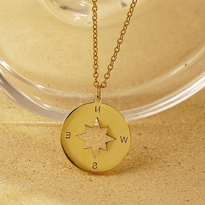 Fashionable 304 Stainless Steel Compass Pendant Necklaces for Women's Daily Wear YQ3893-2-1