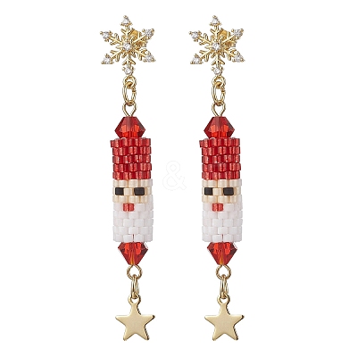 3 Pairs 3 Styles Christmas Theme Brass Clear Cubic Zirconia Dangle Stud Earrings EJEW-MZ00552-1