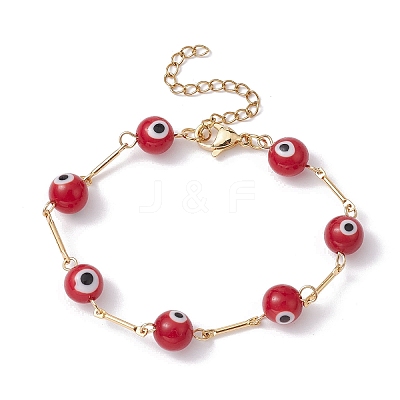 Lampwork Evil Eye Link Chain Bracelets BJEW-JB10045-04-1