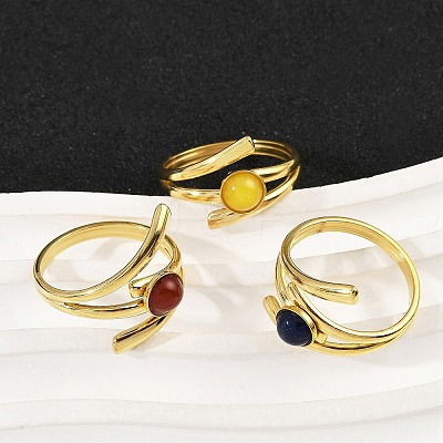 316 Stainless Steel with Natural Mixed Gemstone Cuff Rings RJEW-Z098-01G-10-1