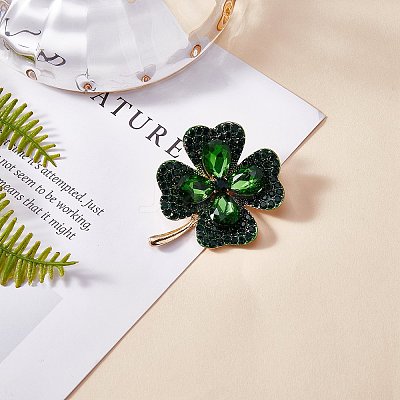 Cubic Zirconia Clover Brooch Pin JBR105A-1