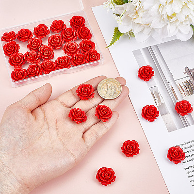 40Pcs Synthetic Coral 3D Flower Rose Carved Beads CORA-HY0001-03-1