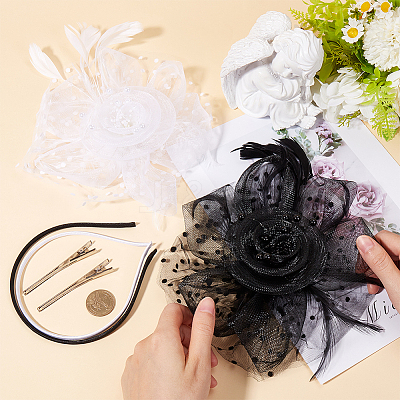 2 Sets 2 Colors Women's Fascinator Hat OHAR-GF0001-38-1