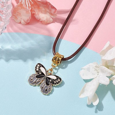 Alloy Enamel Butterfly Pendant Necklaces NJEW-JN04580-04-1