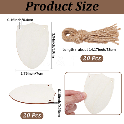 20Pcs Finished Wood Sheild Big Pendants FIND-SP0005-18-1