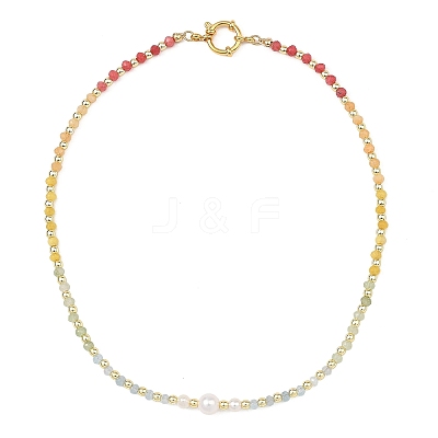 Gradient Color Gemstone & Natural Cultured Freshwater Pearl Beaded Necklaces NJEW-JN06316-1